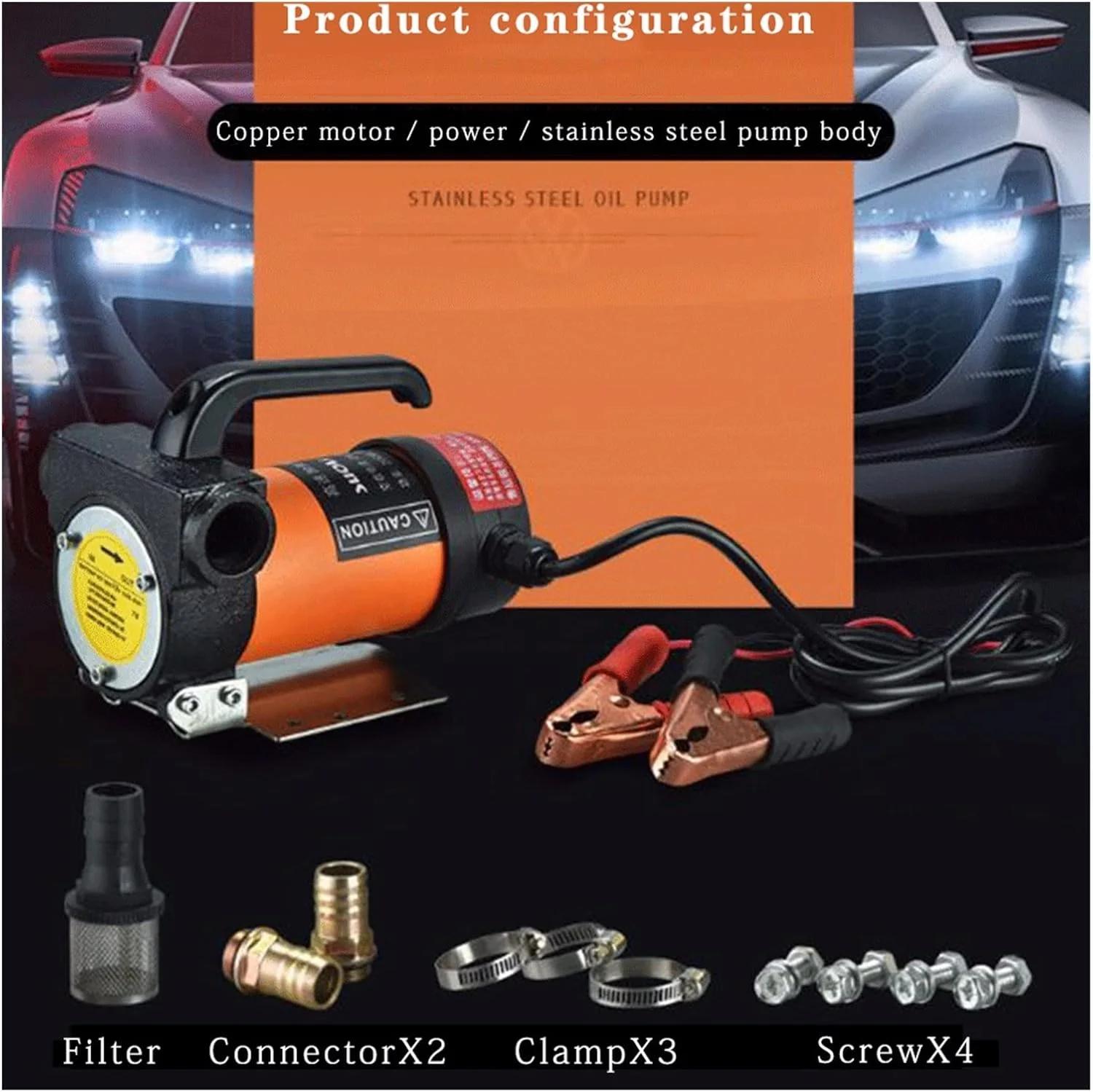 پمپ روغن برقی DC 12V/24V خود مکش برای انتقال گازوئیل نفت سفید پمپ روغن چاه سوخت 200 وات 40 لیتر در دقیقه رفت و برگشت (24 ولت)