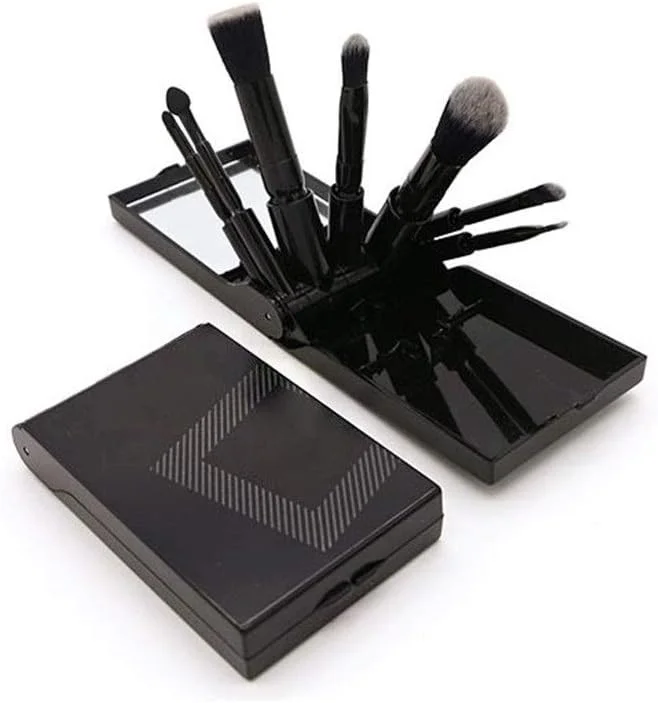 مجموعه برس آرایشی گوبای - 7 برس آرایشی، حمل آسان، مناسب برای کرم پودر، رژگونه، سایه چشم و سایر لوازم آرایشی نرم (رنگ: مشکی)