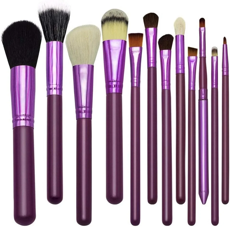 مجموعه برس آرایشی گوبای - 12 عدد برس آرایشی با نگهدارنده، لوله، کاپ چرمی قابل حمل و راحت، موی نایلونی - بنفش نرم و بادوام (رنگ: بنفش)