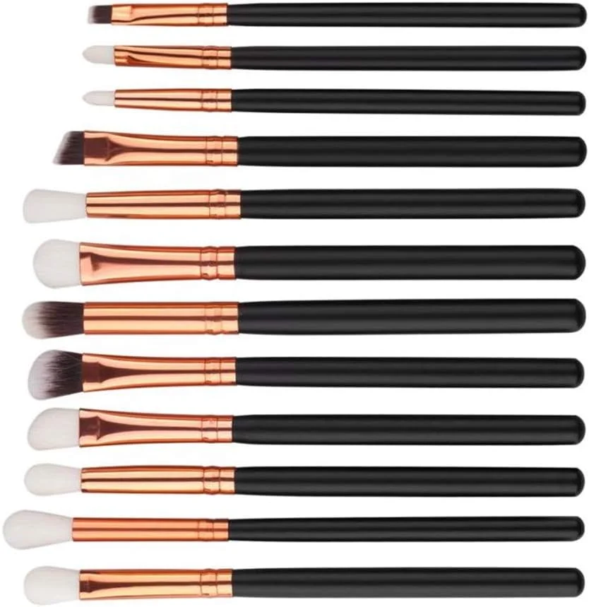 مجموعه برس آرایشی گوبای - 12 برس آرایشی قهوه ای قابل حمل چند منظوره سایه چشم، پخش کننده، خط چشم، مجموعه کانسیلر نرم (رنگ: قهوه ای)