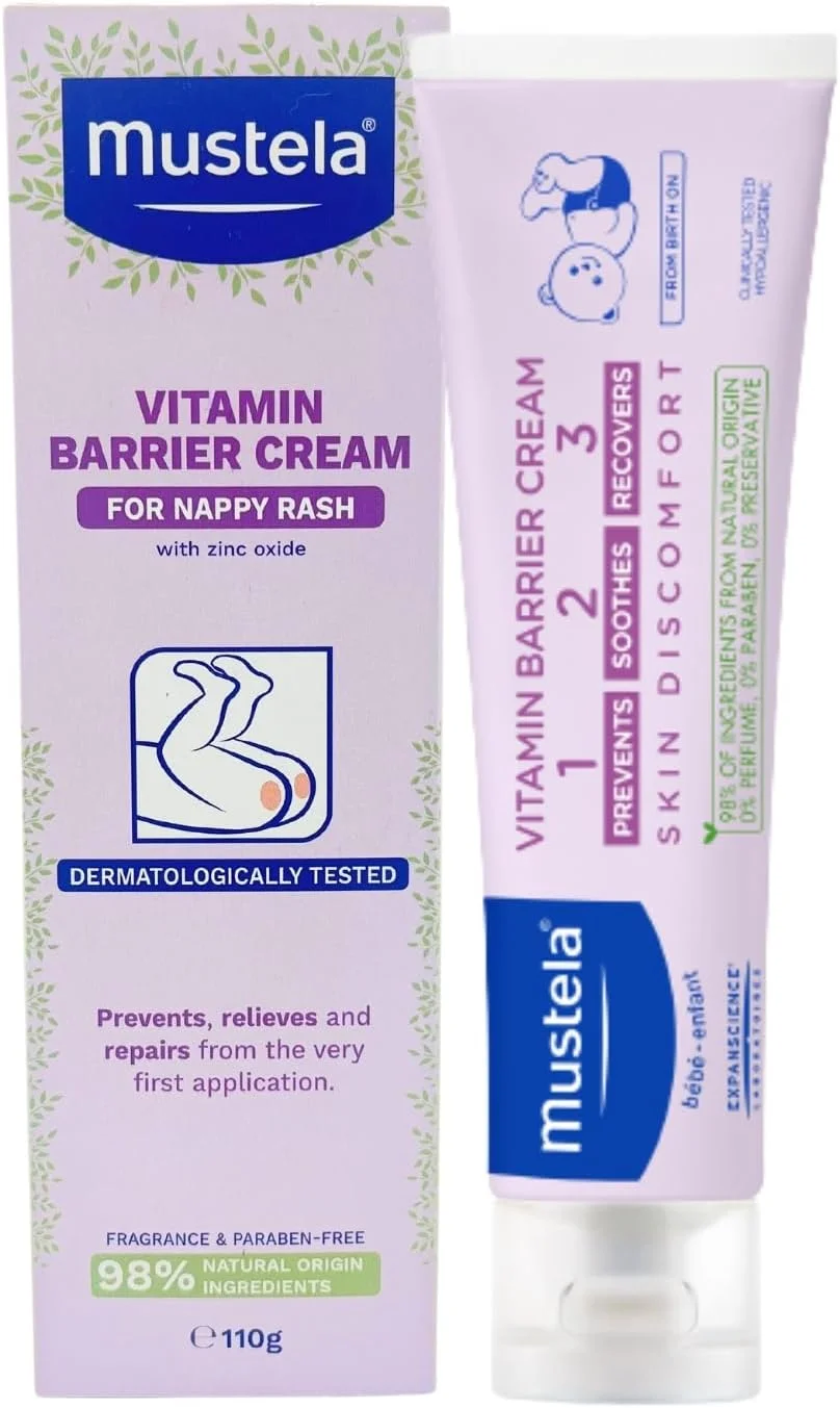 کرم محافظ پای کودک موستلا مدل Vitamin Barrier Cream 123 - محافظ پوست حاوی زینک اکسید - بدون عطر و پارابن - حاوی 98% مواد طبیعی - 100 میلی لیتر