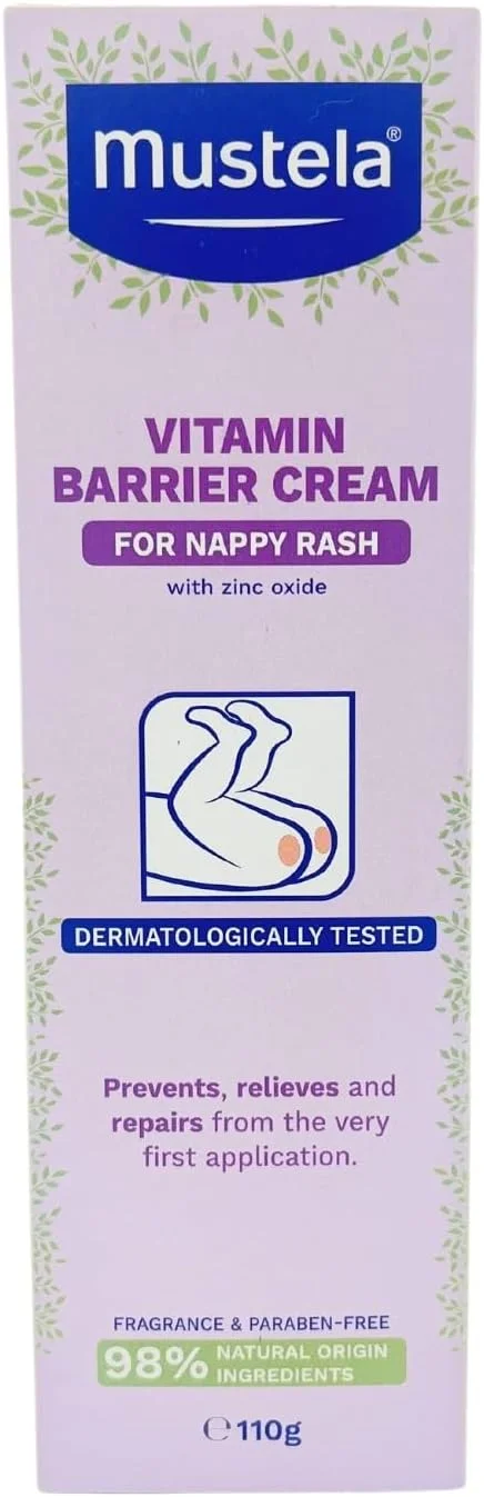 کرم محافظ پای کودک موستلا مدل Vitamin Barrier Cream 123 - محافظ پوست حاوی زینک اکسید - بدون عطر و پارابن - حاوی 98% مواد طبیعی - 100 میلی لیتر