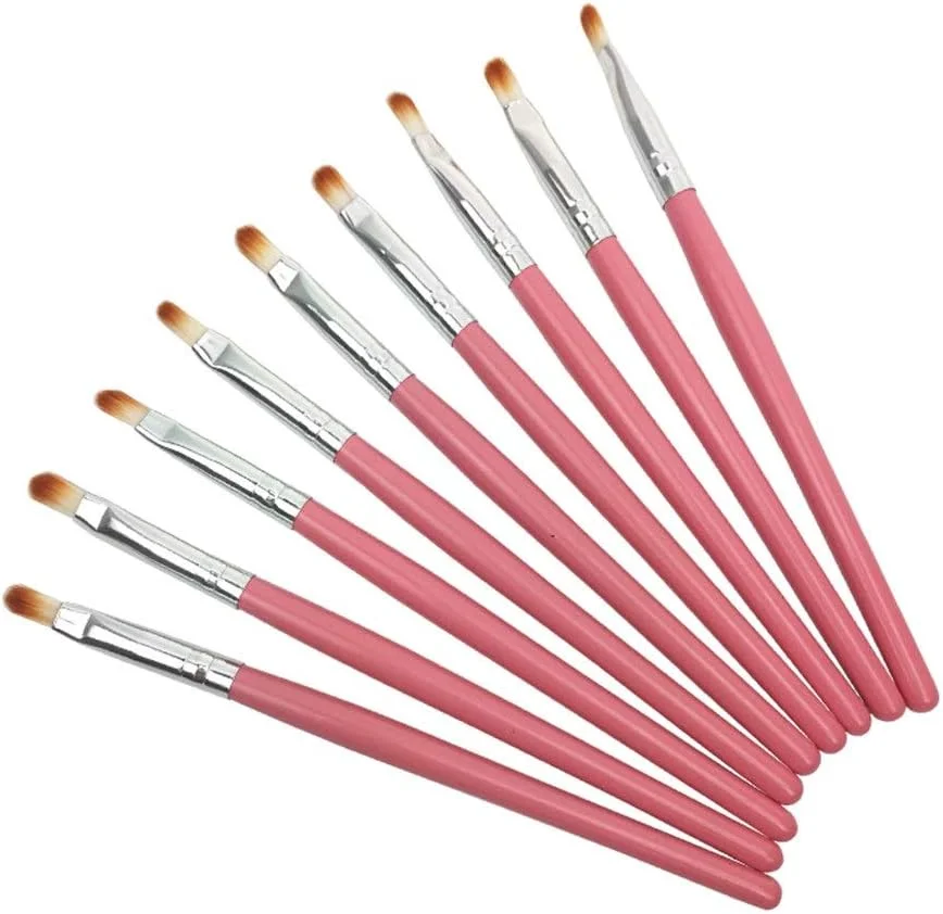 مجموعه برس آرایشی گوبای - 10 برس آرایشی، برس پخش کننده سایه چشم، برس لب، هایلایتر سایه چشم، ابزار مناسب - صورتی نرم (رنگ: نقره ای صورتی)