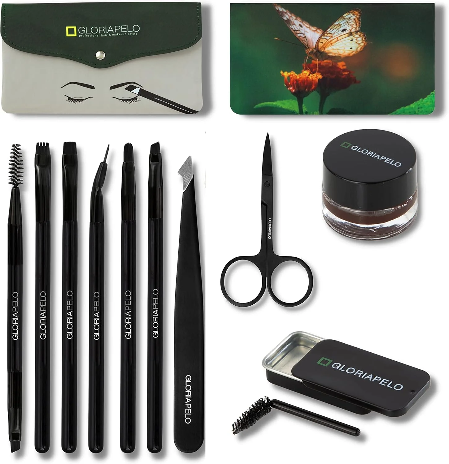 ست برس ابرو GLORIAPELO - ست برس آرایشی ممتاز - 10 عدد برس آرایش ابرو - ست برس آرایشی حرفه ای - ژل آرایش ابرو - صابون لمینت ابرو