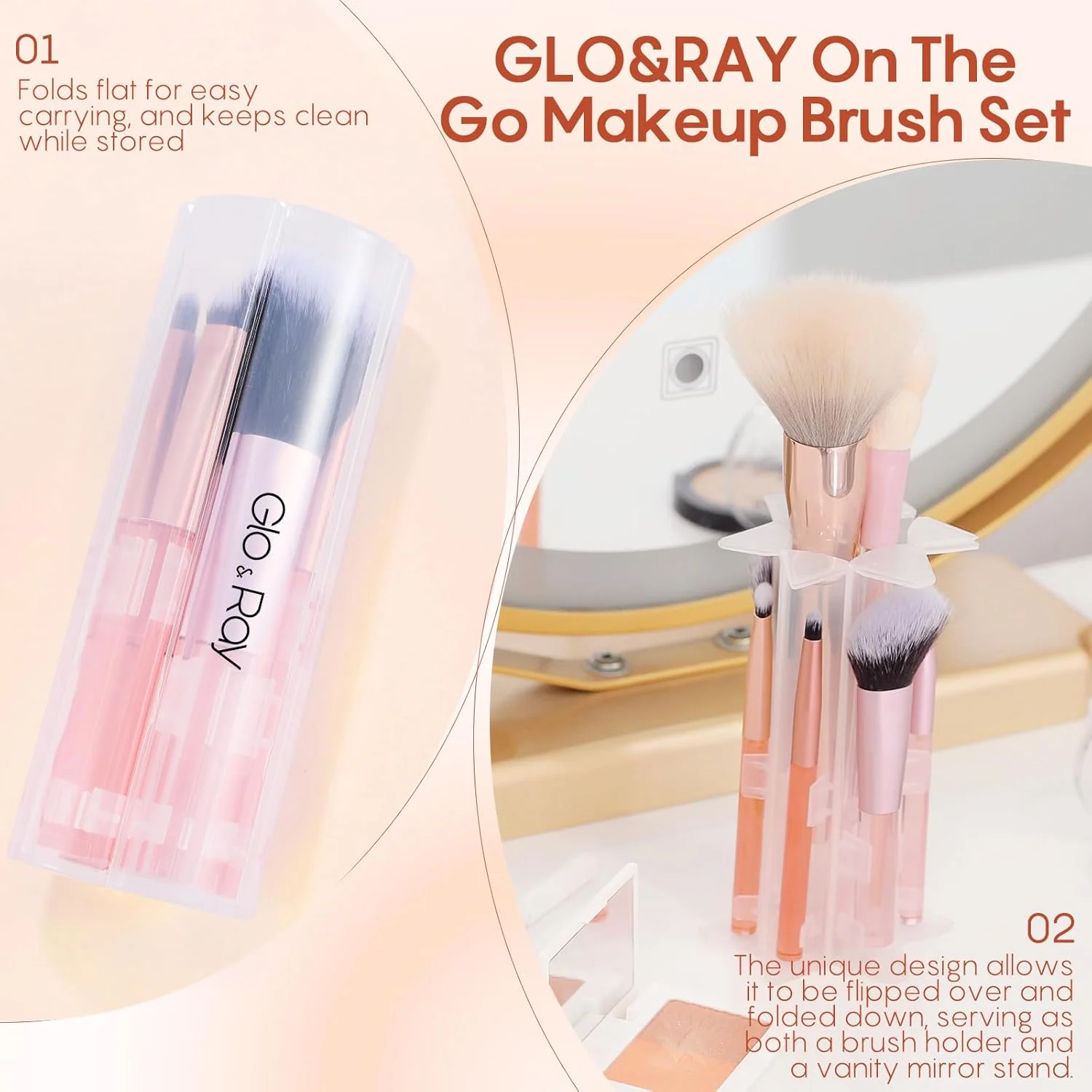 ست برس آرایشی مسافرتی GLO&RAY 6 تکه - برس های آرایشی سایز مینی مسافرتی برای کرم پودر، سایه چشم، پودر، کانسیلر، رژگونه، خط چشم و ترکیب ابرو، کیت برس های آرایشی قابل حمل با کیف ست برس آرایشی مسافرتی GLO&RAY 6 تکه - برس های آرایشی سایز مینی مسافرتی برای کرم پودر، سایه چشم، پودر، کانسیلر، رژگونه، خط چشم و ترکیب ابرو، کیت برس های آرایشی قابل حمل با کیف