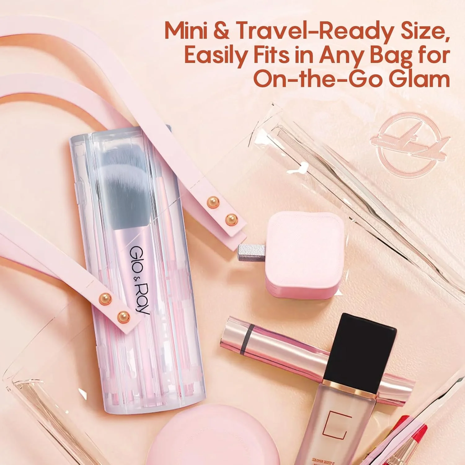 ست برس آرایشی مسافرتی GLO&RAY 6 تکه - برس های آرایشی سایز مینی مسافرتی برای کرم پودر، سایه چشم، پودر، کانسیلر، رژگونه، خط چشم و ترکیب ابرو، کیت برس های آرایشی قابل حمل با کیف ست برس آرایشی مسافرتی GLO&RAY 6 تکه - برس های آرایشی سایز مینی مسافرتی برای کرم پودر، سایه چشم، پودر، کانسیلر، رژگونه، خط چشم و ترکیب ابرو، کیت برس های آرایشی قابل حمل با کیف