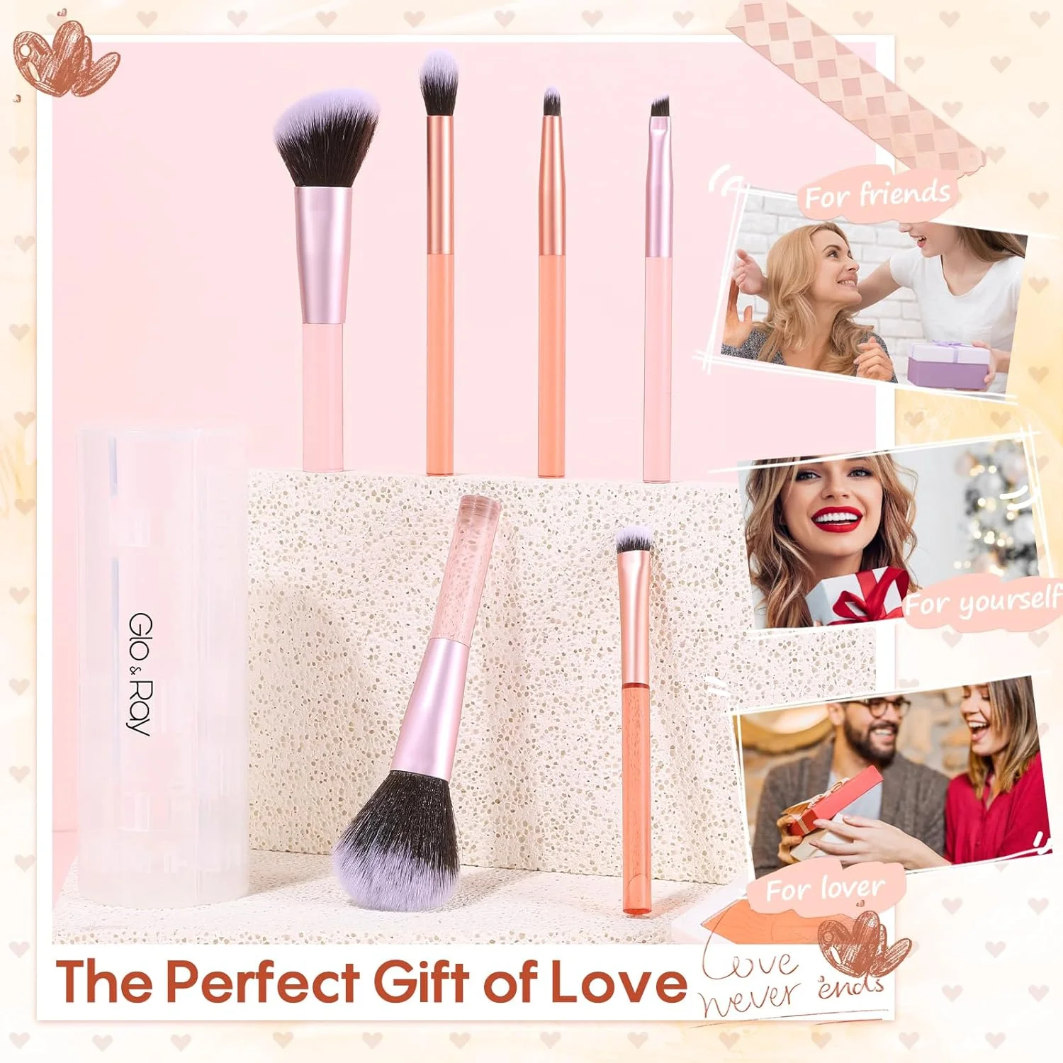 ست برس آرایشی مسافرتی GLO&RAY 6 تکه - برس های آرایشی سایز مینی مسافرتی برای کرم پودر، سایه چشم، پودر، کانسیلر، رژگونه، خط چشم و ترکیب ابرو، کیت برس های آرایشی قابل حمل با کیف ست برس آرایشی مسافرتی GLO&RAY 6 تکه - برس های آرایشی سایز مینی مسافرتی برای کرم پودر، سایه چشم، پودر، کانسیلر، رژگونه، خط چشم و ترکیب ابرو، کیت برس های آرایشی قابل حمل با کیف