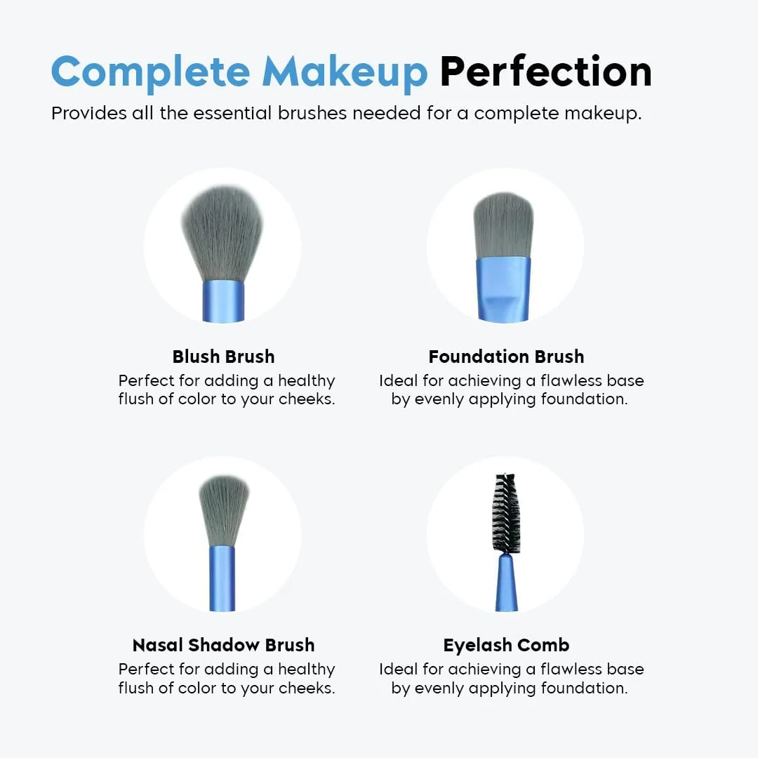 ست براش آرایشی 8 تکه Gleva با کیف، براش های آرایشی ممتاز کابوکی مصنوعی برای کرم پودر، کانسیلر، سایه چشم، رژگونه حرفه ای، پودر صورت، هایلایتر، کانتور، ترکیب خط چشم (آبی)