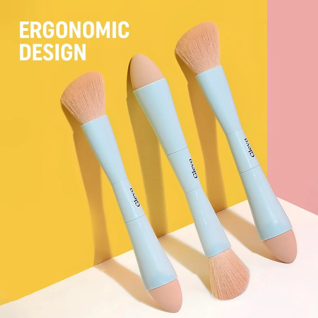 براش آرایشی چندکاره 4 در 1 Gleva، ست براش آرایشی مسافرتی جداشدنی، اسفنج آرایشی همه کاره، براش سایه چشم، ابرو، خط چشم، رژگونه و براش ترکیب کننده برای کرم پودر، کانسیلر و پودر (آبی)