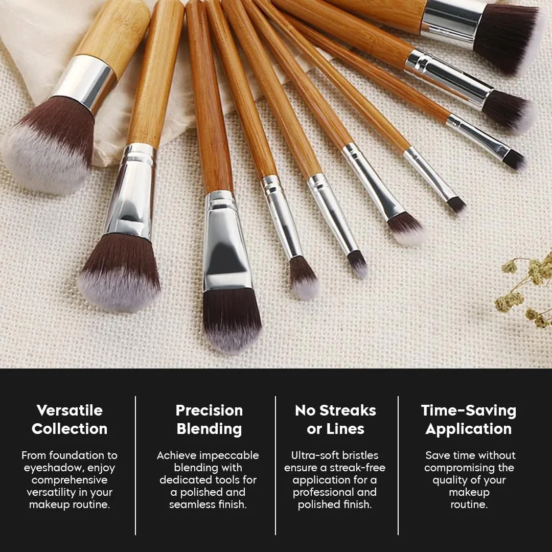 ست براش آرایشی Gleva شامل 11 عدد براش کابوکی مصنوعی بامبو برای کرم پودر، پودر صورت، ترکیب، کانسیلر، سایه چشم، رژگونه، هایلایتر، کانتور، ابرو، خط چشم به همراه یک اسفنج