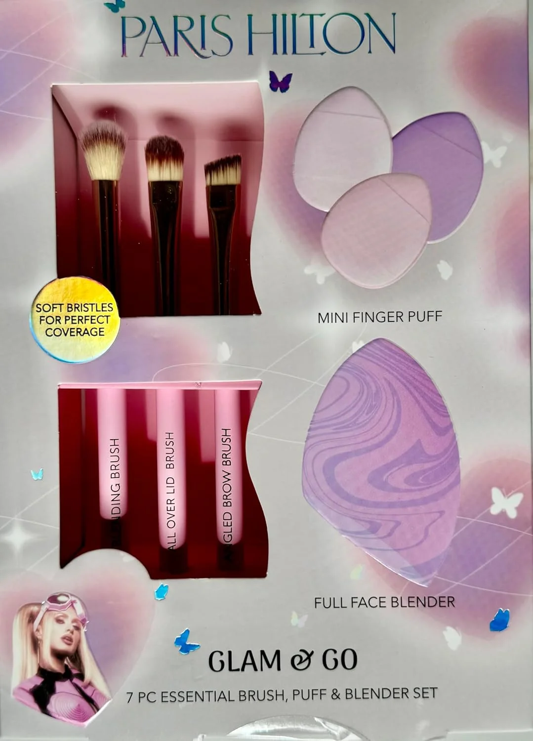 ست برس آرایشی 7 تکه Glam & Go، ابزارهای ضروری زیبایی با اسفنج بلندر و پدهای کوچک