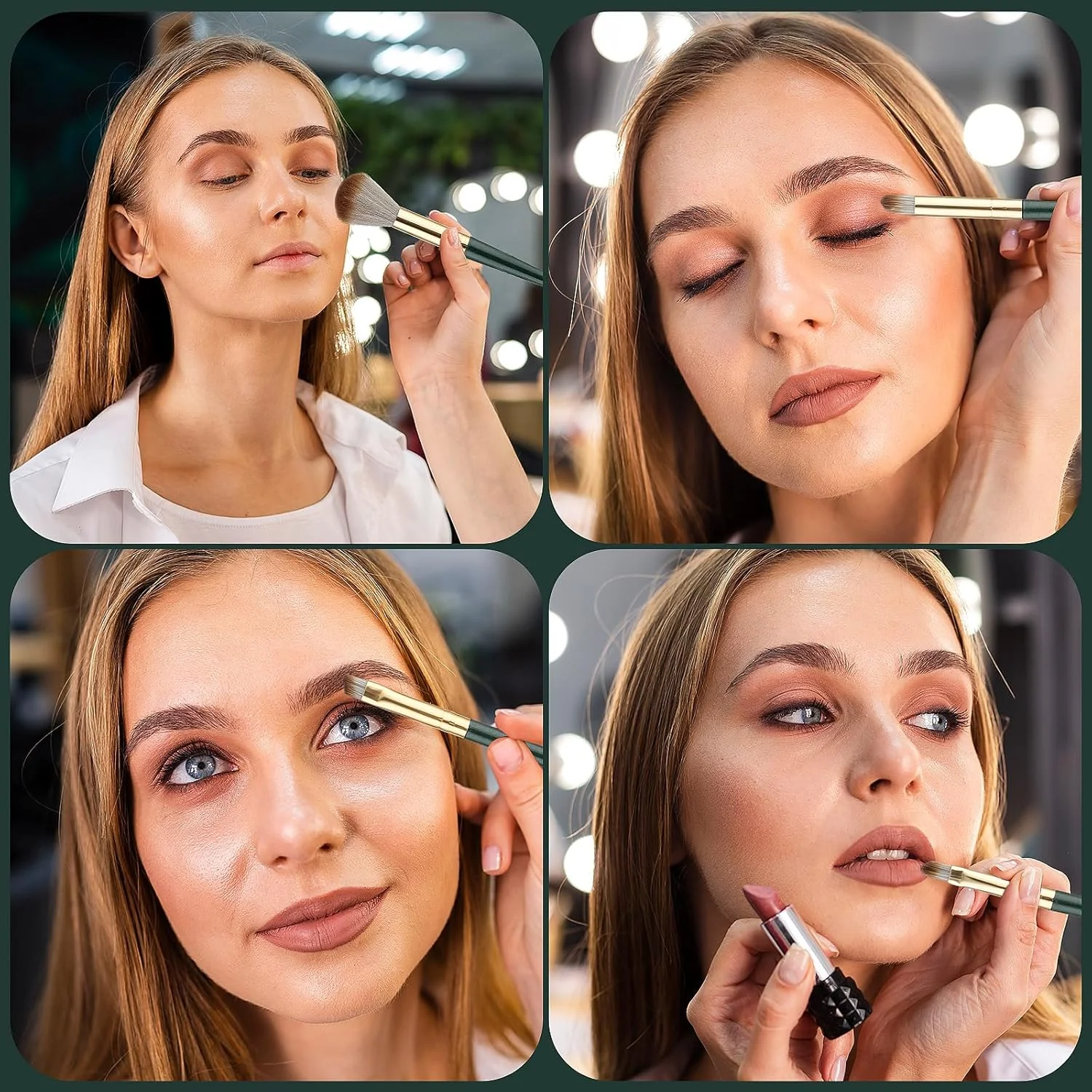 ست برس آرایشی Gjinxi شامل 14 عدد برس سایه چشم، برس کرم پودر، ابزار چند منظوره آرایش مناسب برای کانتور صورت، کانسیلر پودری، زیبایی چشم، جشن بالماسکه، هدیه برای علاقه مندان به آرایش (سبز)