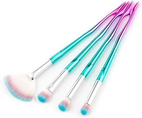 ست برس آرایشی حرفه ای صورتی آبی: 4 عدد برس سایه چشم، رژگونه، سایه لب، ابرو و مژه، ست ابزار طلایی رز