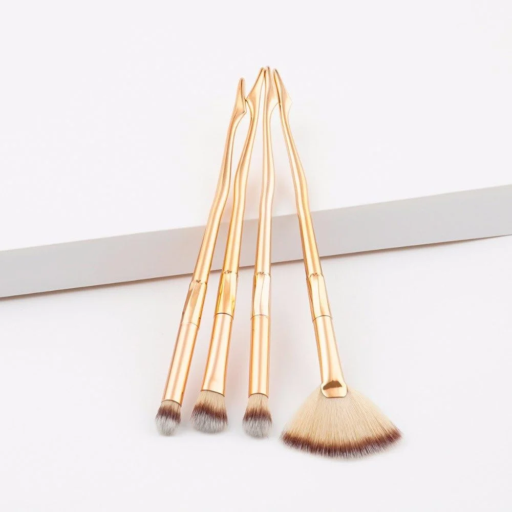 ست برس آرایشی حرفه ای صورتی آبی: 4 عدد برس سایه چشم، رژگونه، سایه لب، ابرو و مژه، ست ابزار طلایی رز