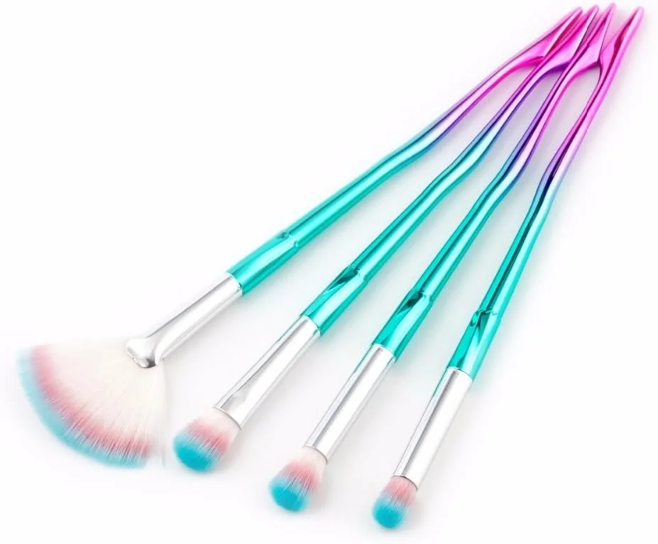 ست برس آرایشی حرفه ای صورتی آبی: 4 عدد برس سایه چشم، رژگونه، سایه لب، ابرو و مژه، ست ابزار طلایی رز