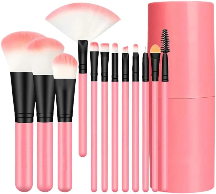 ست برس آرایشی 12 تکه حرفه ای جنریک به همراه کیف، موهای مصنوعی، بادوام و تمیز کردن آسان، ایده آل برای علاقه مندان به آرایش