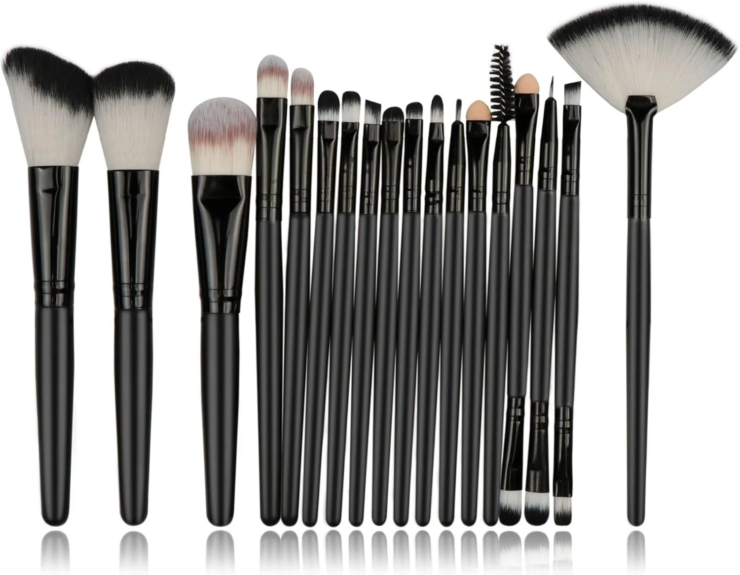 ست عمومی 20 تکه برس آرایشی حرفه ای، برس زاویه دار وگان ممتاز، برس بادبزنی، برس پخش کننده، برس تخت، بلندر جیبی و کیف برس آرایشی