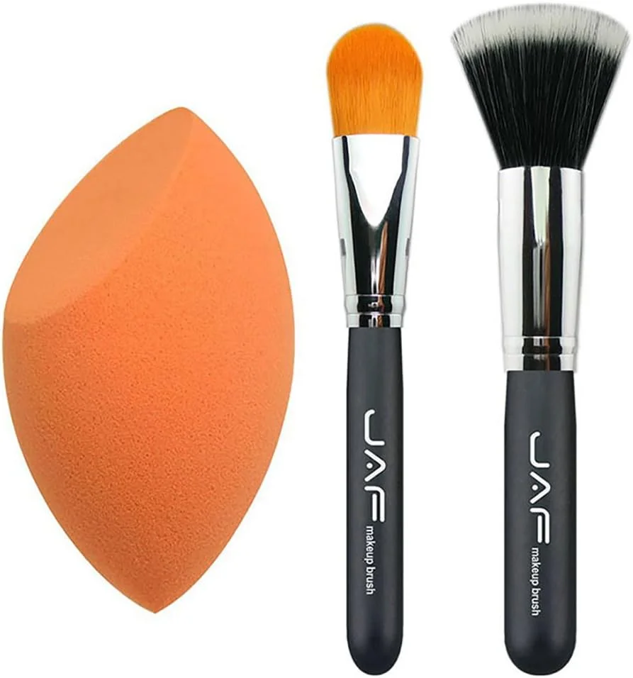 مجموعه 3 عددی برس آرایشی GDJbnyu، شامل برس کرم پودر، برس نقطه ای، اسفنج مخلوط کن آرایش و برس کرم پودر کلاسیک مدل PF04SET، ابزار برس های آرایشی