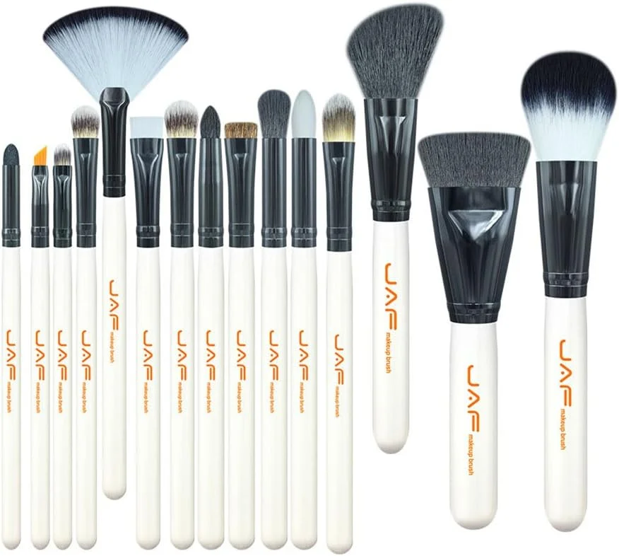 ست برس آرایشی GDJbnyu، 15 تکه، موی مصنوعی حرفه ای برای چشم، خط چشم، سایه چشم، ابرو، صورت، کرم پودر، مایع، ترکیب، دسته های چوبی ممتاز، برس های آرایشی با کیف