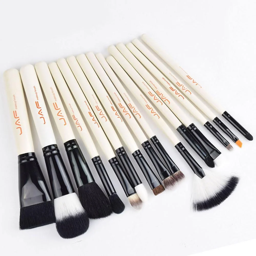 ست برس آرایشی GDJbnyu، 15 تکه، موی مصنوعی حرفه ای برای چشم، خط چشم، سایه چشم، ابرو، صورت، کرم پودر، مایع، ترکیب، دسته های چوبی ممتاز، برس های آرایشی با کیف