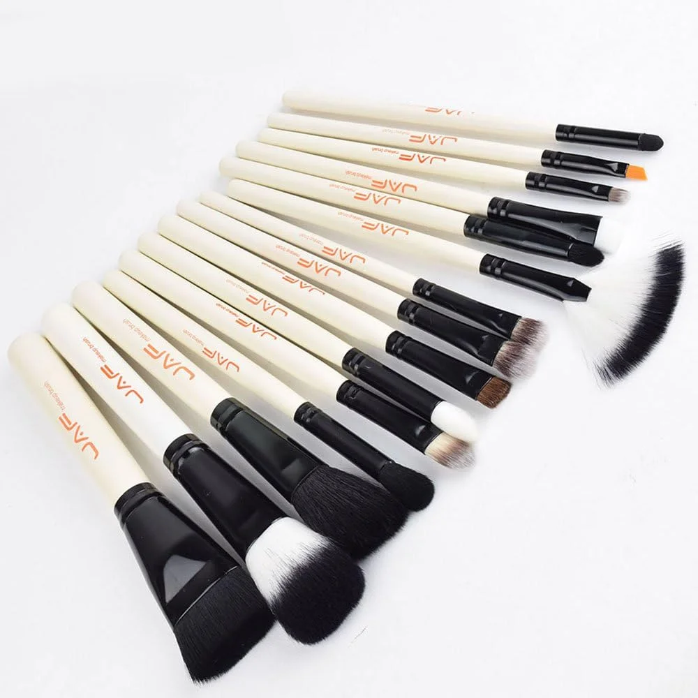 ست برس آرایشی GDJbnyu، 15 تکه، موی مصنوعی حرفه ای برای چشم، خط چشم، سایه چشم، ابرو، صورت، کرم پودر، مایع، ترکیب، دسته های چوبی ممتاز، برس های آرایشی با کیف