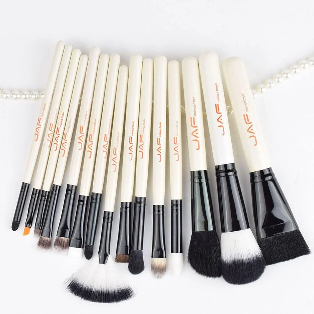 ست برس آرایشی GDJbnyu، 15 تکه، موی مصنوعی حرفه ای برای چشم، خط چشم، سایه چشم، ابرو، صورت، کرم پودر، مایع، ترکیب، دسته های چوبی ممتاز، برس های آرایشی با کیف