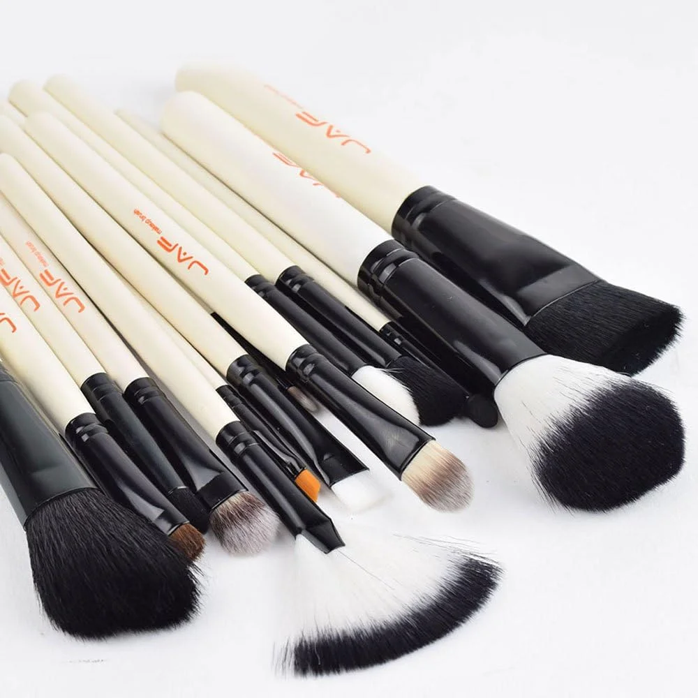 ست برس آرایشی GDJbnyu، 15 تکه، موی مصنوعی حرفه ای برای چشم، خط چشم، سایه چشم، ابرو، صورت، کرم پودر، مایع، ترکیب، دسته های چوبی ممتاز، برس های آرایشی با کیف