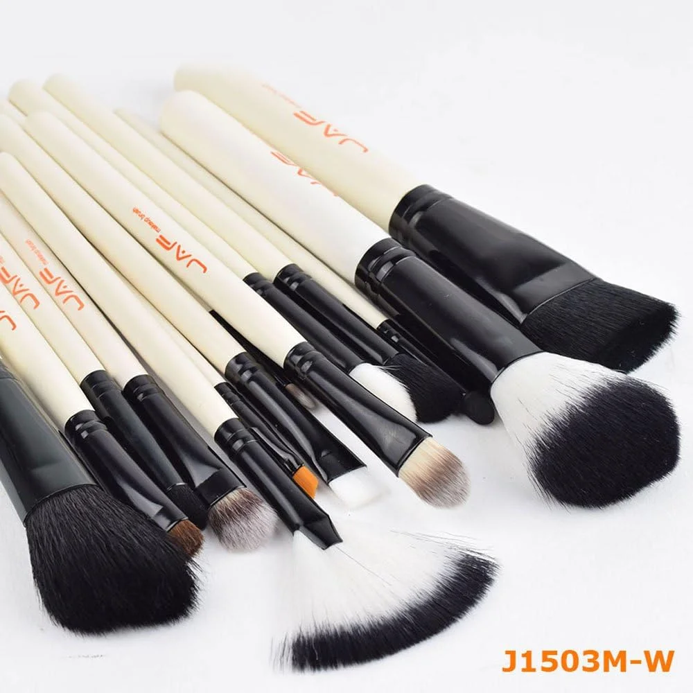 ست برس آرایشی GDJbnyu، 15 تکه، موی مصنوعی حرفه ای برای چشم، خط چشم، سایه چشم، ابرو، صورت، کرم پودر، مایع، ترکیب، دسته های چوبی ممتاز، برس های آرایشی با کیف