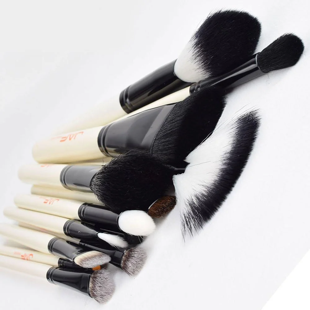 ست برس آرایشی GDJbnyu، 15 تکه، موی مصنوعی حرفه ای برای چشم، خط چشم، سایه چشم، ابرو، صورت، کرم پودر، مایع، ترکیب، دسته های چوبی ممتاز، برس های آرایشی با کیف