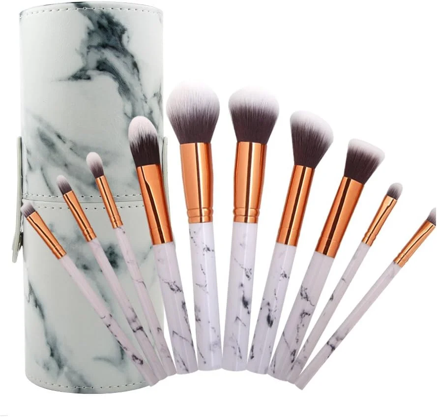 GDJbnyu ست 10 عددی برس آرایشی طرح سنگ مرمر به همراه محفظه نگهدارنده
