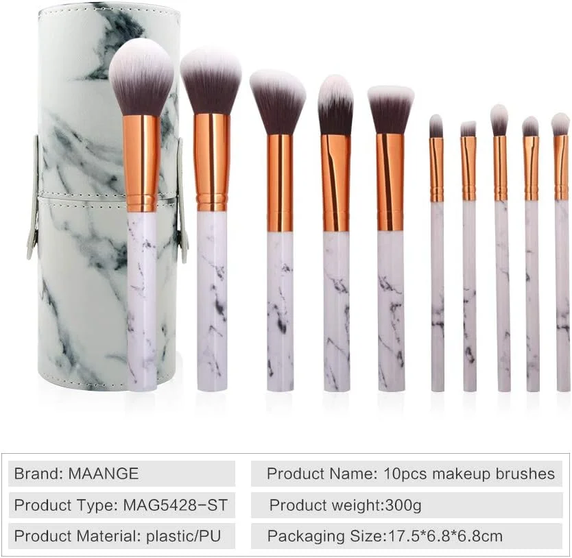 GDJbnyu ست 10 عددی برس آرایشی طرح سنگ مرمر به همراه محفظه نگهدارنده