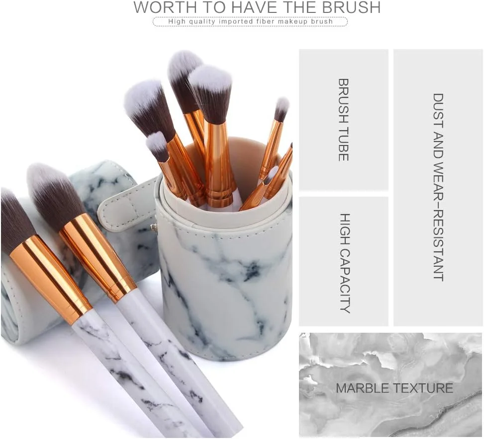 GDJbnyu ست 10 عددی برس آرایشی طرح سنگ مرمر به همراه محفظه نگهدارنده
