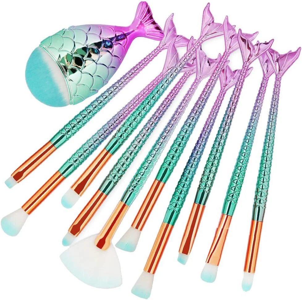 ست برس آرایشی GCIYAEN، برس کرم پودر مصنوعی ممتاز، رژگونه، ترکیب، سایه چشم، ابرو، مژه، سایه بینی، برس لب (11 تکه رنگارنگ)