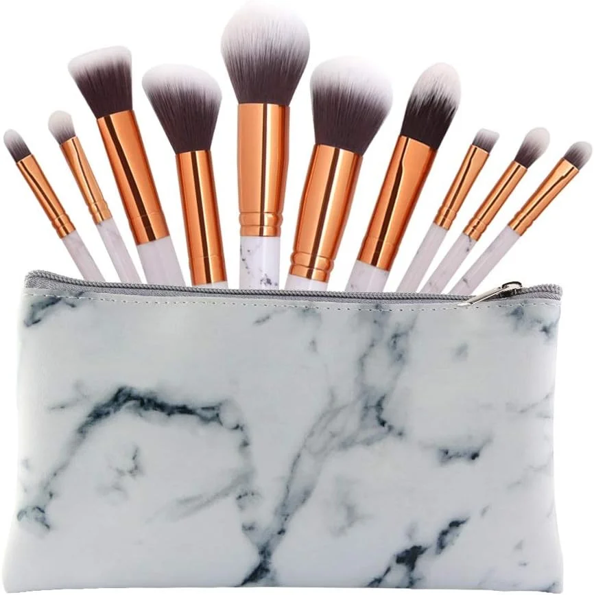 ست 10 عددی برس آرایشی طرح مرمر GDJbnyu به همراه کیف برس