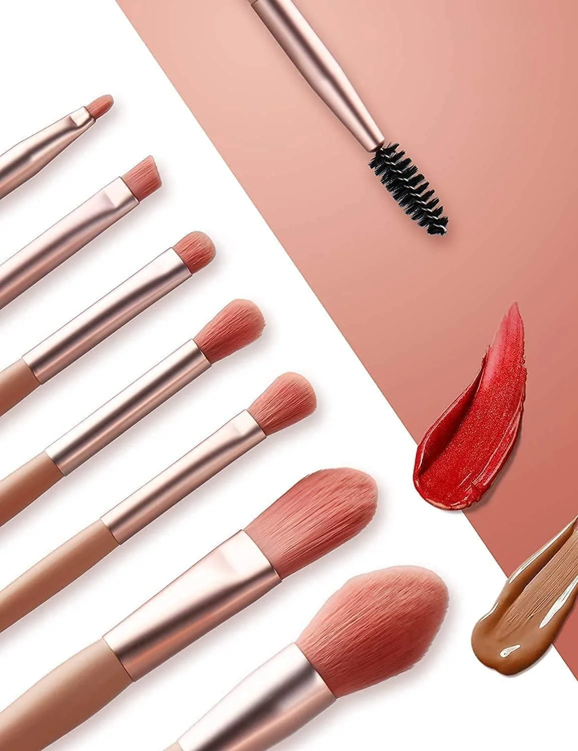 ست برس آرایشی 8 عددی GBEX، برس مینی ممتاز مصنوعی برای کرم پودر، رژگونه، ترکیب، سایه چشم، ابرو، مژه، سایه بینی و لب (چند رنگ) (بسته 1 عددی)