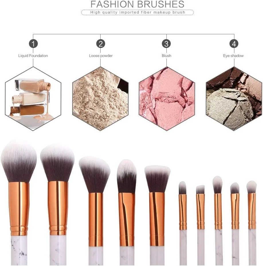 ست 10 عددی برس آرایشی طرح مرمر GDJbnyu به همراه کیف برس