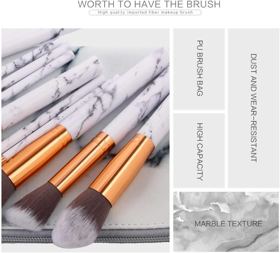 ست 10 عددی برس آرایشی طرح مرمر GDJbnyu به همراه کیف برس