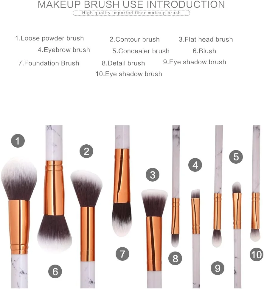 ست 10 عددی برس آرایشی طرح مرمر GDJbnyu به همراه کیف برس