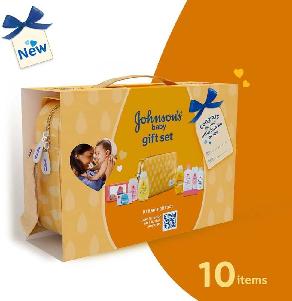 مجموعه هدیه کودک جانسون با کیف آویز (10 تکه) مجموعه هدیه کودک جانسون با کیف آویز (10 تکه)