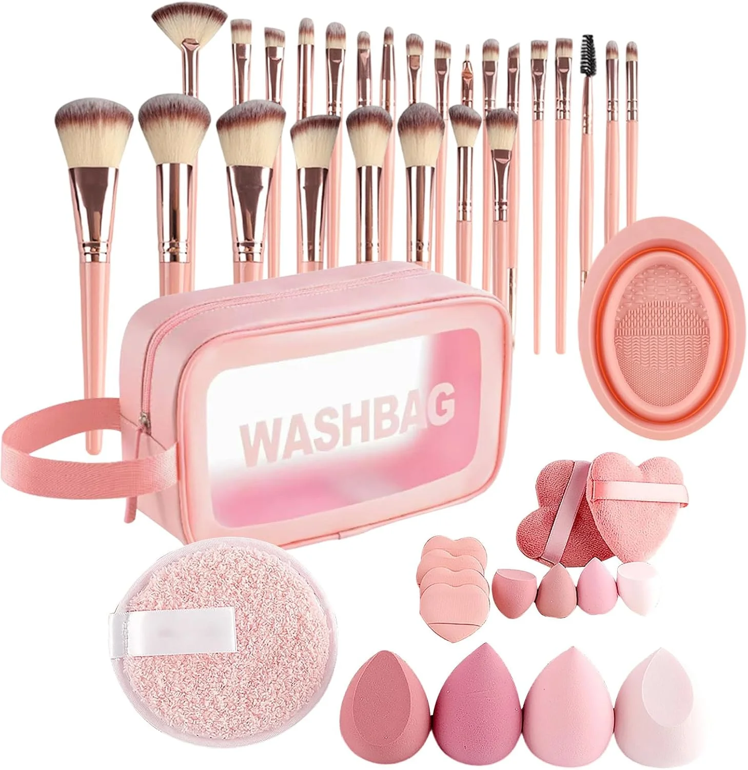 ست کامل برس آرایشی - کیت برس آرایشی سایه چشم و کرم پودر 46 تکه | کیت پودر پفکی ابزار آرایشی چند منظوره برای مسافرت روزانه، تعطیلات، منزل، روز ولنتاین بانوان