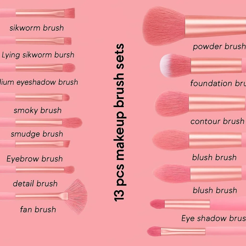 ست برس آرایشی حرفه ای 28 تکه FOZI Beauty با مژه مصنوعی - برس های کرم پودر، سایه چشم، رژگونه و کانتور - موهای نرم - کیت هدیه کامل صورتی برای ظاهری شبیه سالن در خانه