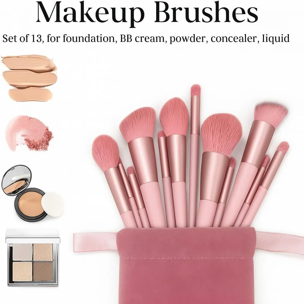 ست برس آرایشی حرفه ای 28 تکه FOZI Beauty با مژه مصنوعی - برس های کرم پودر، سایه چشم، رژگونه و کانتور - موهای نرم - کیت هدیه کامل صورتی برای ظاهری شبیه سالن در خانه