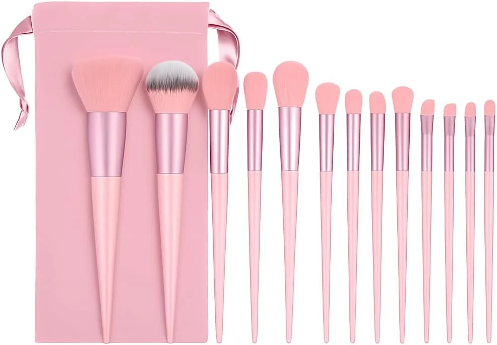 ست برس آرایشی ۱۳ تکه صورتی FOZI Beauty – موهای مصنوعی نرم برای کرم پودر، رژگونه، سایه چشم و کانتور – شامل کیف مسافرتی – بدون تست حیوانی – هدیه ای ایده آل برای زنان و دختران