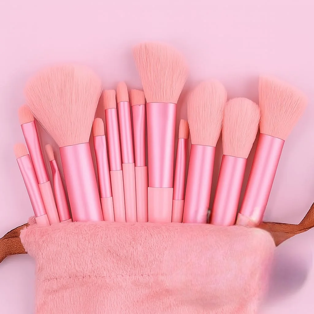 ست برس آرایشی ۱۳ تکه صورتی FOZI Beauty – موهای مصنوعی نرم برای کرم پودر، رژگونه، سایه چشم و کانتور – شامل کیف مسافرتی – بدون تست حیوانی – هدیه ای ایده آل برای زنان و دختران