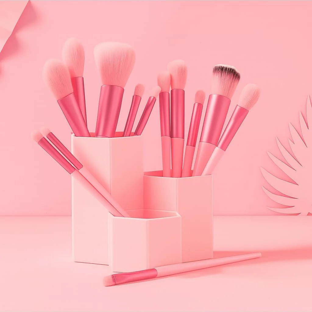 ست برس آرایشی ۱۳ تکه صورتی FOZI Beauty – موهای مصنوعی نرم برای کرم پودر، رژگونه، سایه چشم و کانتور – شامل کیف مسافرتی – بدون تست حیوانی – هدیه ای ایده آل برای زنان و دختران