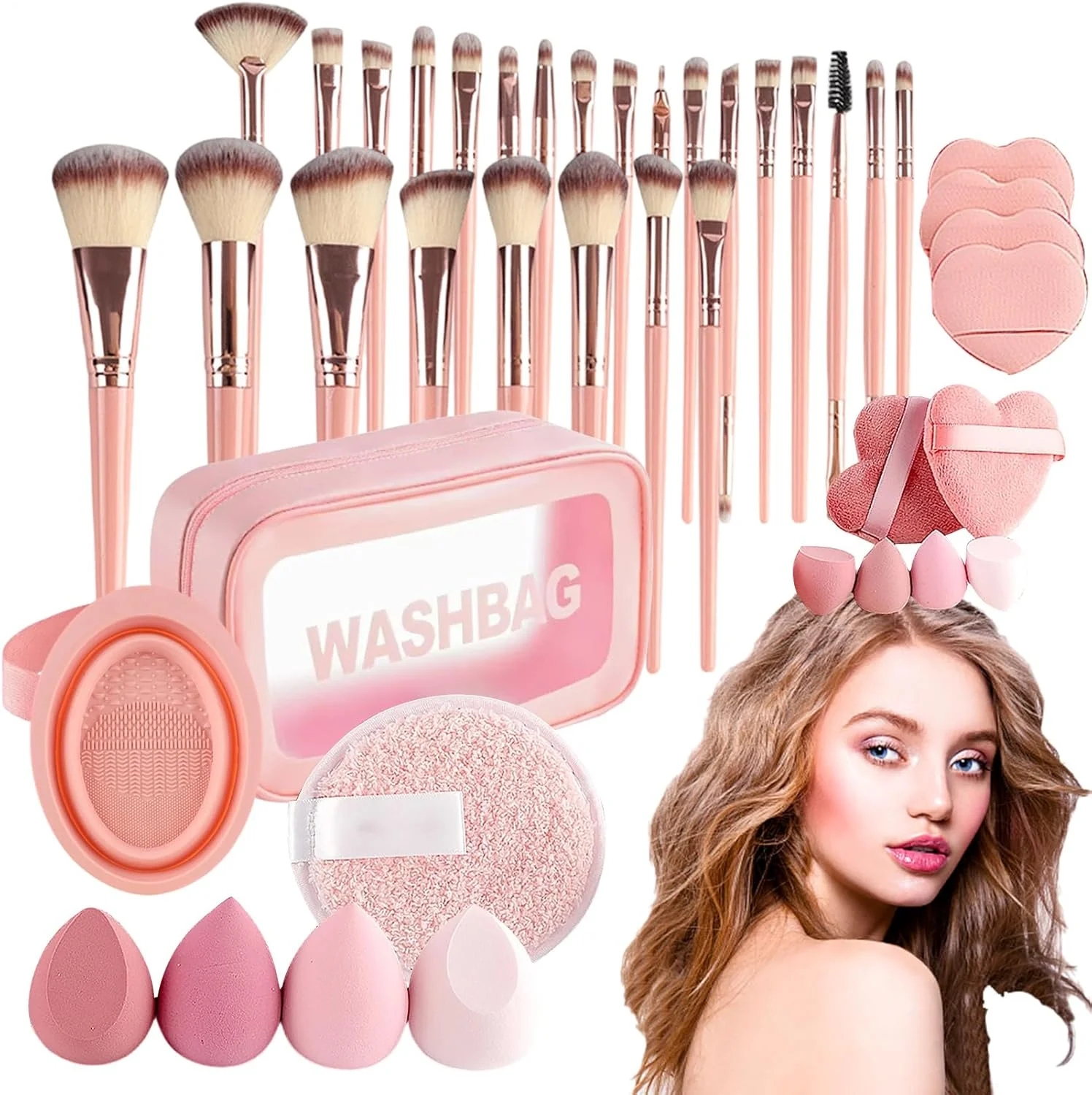 ست کامل برس آرایشی - کیت برس آرایشی سایه چشم و کرم پودر 46 تکه | کیت پودر پاف ابزار زیبایی چند منظوره برای مسافرت روزانه زنان در فضای باز، تعطیلات، خانه، ولنتاین ست کامل برس آرایشی - کیت برس آرایشی سایه چشم و کرم پودر 46 تکه | کیت پودر پاف ابزار زیبایی چند منظوره برای مسافرت روزانه زنان در فضای باز، تعطیلات، خانه، ولنتاین