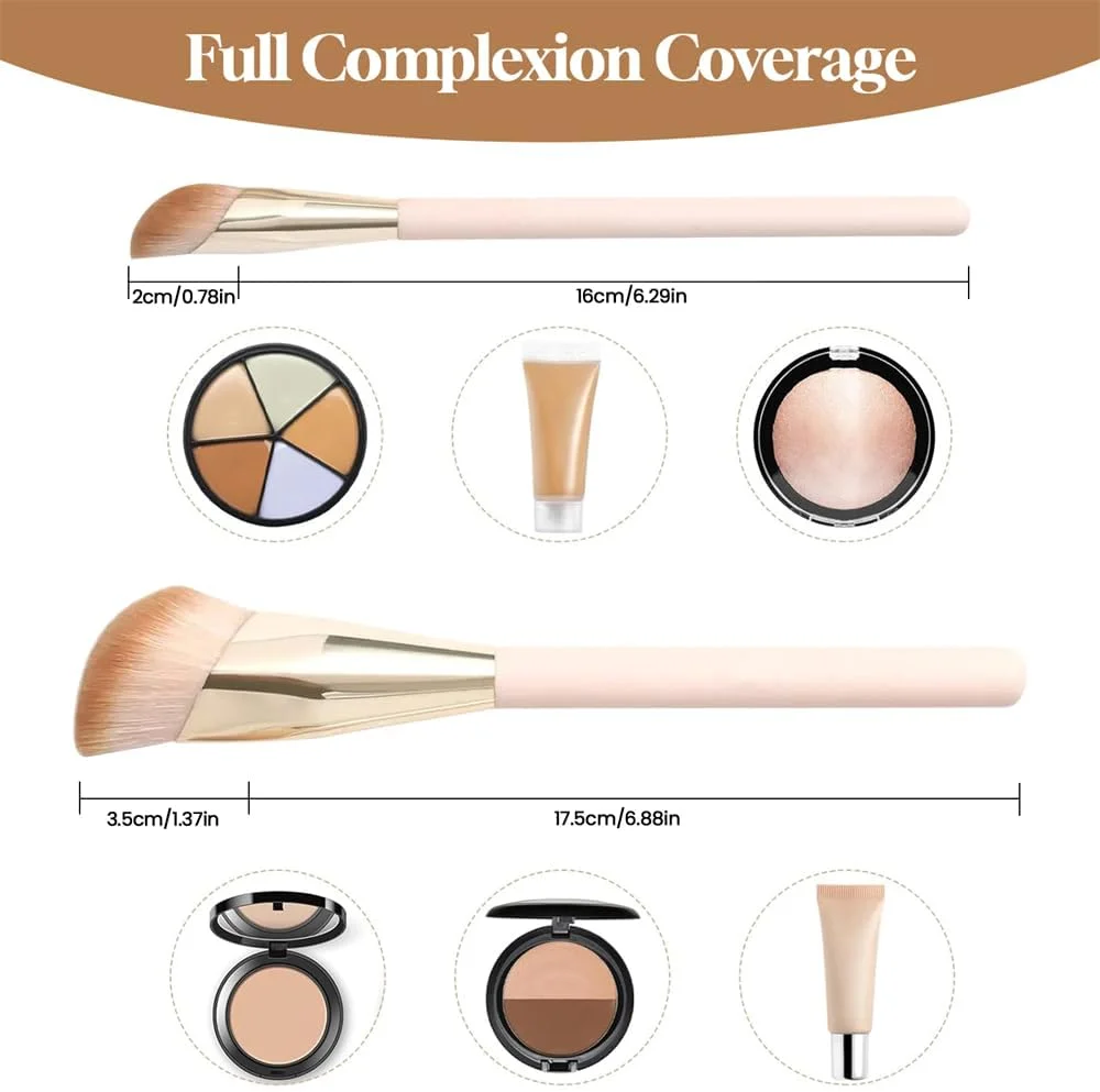 ست برس آرایشی شامل برس کرم پودر و برس کانسیلر، برس های آرایشی صورت مصنوعی ممتاز برای کرم مایع، برس کانسیلر زاویه دار زیر چشم، برس کوچک کرم پودر ابزار آرایشی (2 عدد) ست برس آرایشی شامل برس کرم پودر و برس کانسیلر، برس های آرایشی صورت مصنوعی ممتاز برای کرم مایع، برس کانسیلر زاویه دار زیر چشم، برس کوچک کرم پودر ابزار آرایشی (2 عدد)