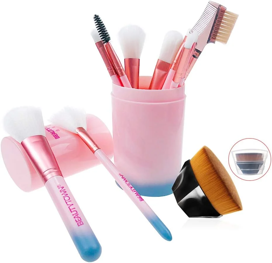 ست برس آرایشی فونداسیون و برس های آرایشی حرفه ای، شامل برس پودر، کانسیلر، کانتور، سایه چشم، ترکیب کننده، صورت، ابرو، لب، رژگونه (12 عدد)