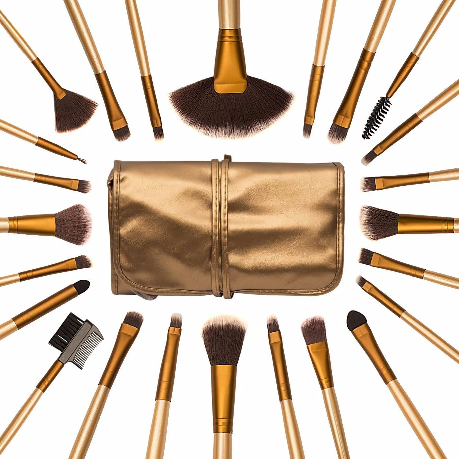 ست 24 عددی برس آرایشی حرفه ای FOK به همراه کیف چرمی طلایی ست 24 عددی برس آرایشی حرفه ای FOK به همراه کیف چرمی طلایی
