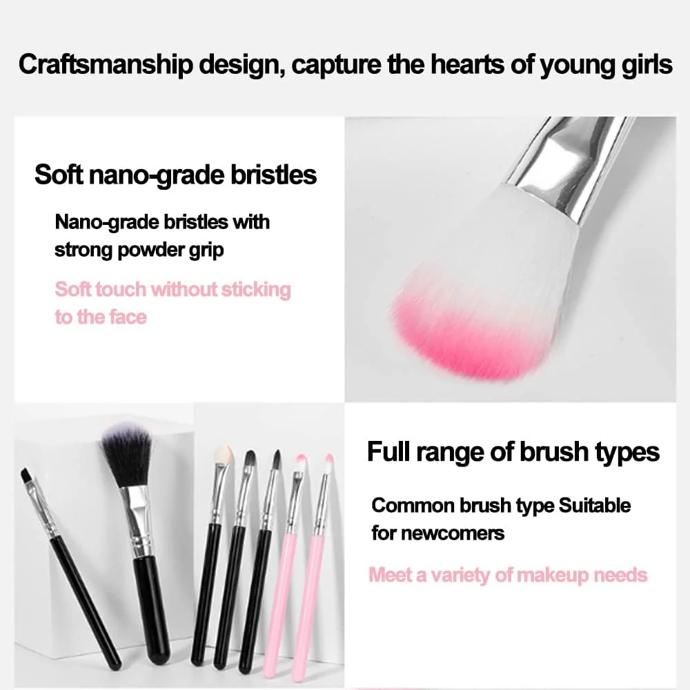 ست براش آرایشی پنج تکه، سایه چشم، رنگ هاله، کرم ابریشم خوابیده، براش لب، مناسب برای آرایش صورت، چشم و لب، مناسب برای حمل 5 عدد (صورتی)